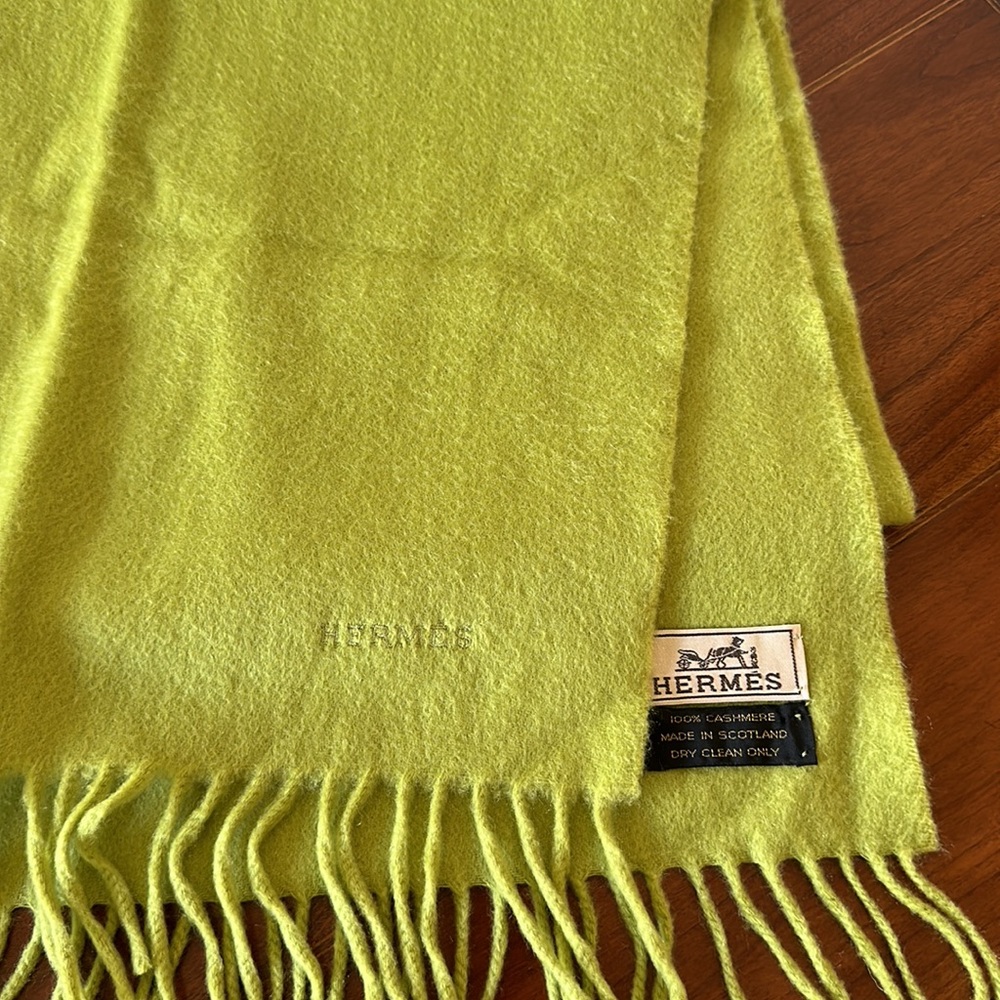 Hermes Light Olive Green Cashmere Scarf
